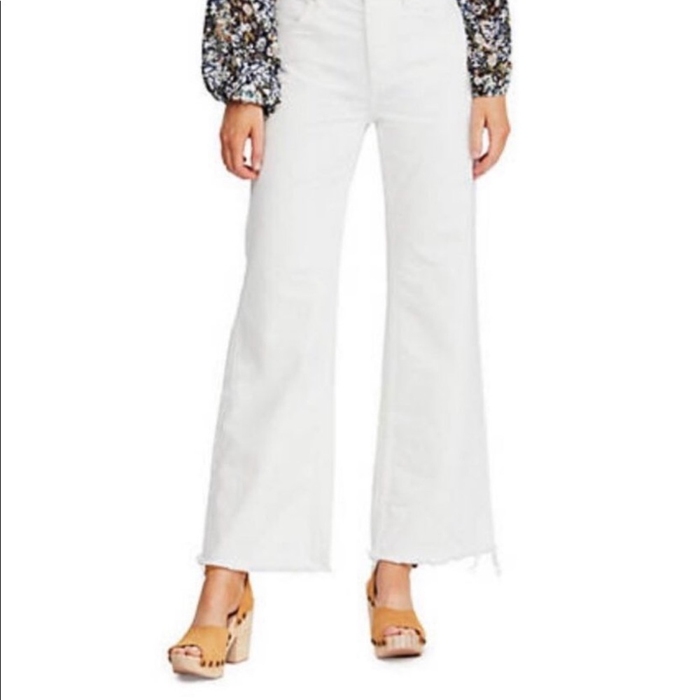Free People White High Rise Straight Flare Jeans